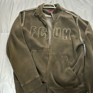 FCUK zip up green sweater